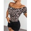 imageMakeMeChic Womens Off The Shoulder Top Lettuce Trim Short Sleeve Fitted T ShirtLeopard Brown