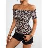 imageMakeMeChic Womens Off The Shoulder Top Lettuce Trim Short Sleeve Fitted T ShirtLeopard Brown