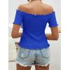 imageMakeMeChic Womens Off The Shoulder Top Lettuce Trim Short Sleeve Fitted T ShirtRoyal Blue