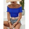 imageMakeMeChic Womens Off The Shoulder Top Lettuce Trim Short Sleeve Fitted T ShirtRoyal Blue