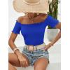 imageMakeMeChic Womens Off The Shoulder Top Lettuce Trim Short Sleeve Fitted T ShirtRoyal Blue