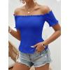 imageMakeMeChic Womens Off The Shoulder Top Lettuce Trim Short Sleeve Fitted T ShirtRoyal Blue
