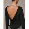 imageMakeMeChic Womens Open Back Tops Y2k Cowl Neck Tops Going Out Long Sleeve T ShirtBlack