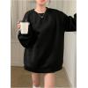 imageMakeMeChic Womens Oversized Sweatshirt Lace Up Crew Neck Long Sleeve Thermal Pullover TopBlack