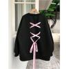 imageMakeMeChic Womens Oversized Sweatshirt Lace Up Crew Neck Long Sleeve Thermal Pullover TopBlack