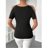 imageMakeMeChic Womens Pearls Cold Shoulder Tee Top Crew Neck Cut Out Fitted T Shirt TopsBlack