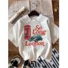 imageMakeMeChic Womens So Long London Shirt Graphic Print T Shirt Short Sleeve Round Neck Drop Shoulder Tee Tops White XSmall