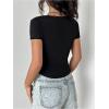 imageMakeMeChic Womens Square Neck Lace Trim Tee Shirt Short Sleeve Rib Knitted Bow Knot Crop TopBlack