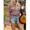 imageMakeMeChic Womens Striped Bell Sleeve Tops Crew Neck Shirts Fall Cowboy Chic Concert OutfitsMulticolor