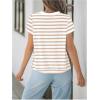 imageMakeMeChic Womens Striped Tee Crew Neck Contrast Binding Short Sleeve Going Out T Shirt TopsBeige and White