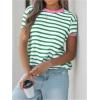 imageMakeMeChic Womens Striped Tee Crew Neck Contrast Binding Short Sleeve Going Out T Shirt TopsMulticolor