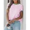 imageMakeMeChic Womens Striped Tee Crew Neck Contrast Binding Short Sleeve Going Out T Shirt TopsPink