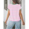 imageMakeMeChic Womens Striped Tee Crew Neck Contrast Binding Short Sleeve Going Out T Shirt TopsPink