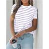 imageMakeMeChic Womens Striped Tee Crew Neck Contrast Binding Short Sleeve Going Out T Shirt TopsPurple