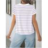 imageMakeMeChic Womens Striped Tee Crew Neck Contrast Binding Short Sleeve Going Out T Shirt TopsPurple