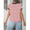 imageMakeMeChic Womens Striped Tee Crew Neck Contrast Binding Short Sleeve Going Out T Shirt TopsRed and White