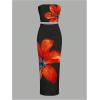 imageMakeMeChic Womens Summer 2 Piece Sets Floral Strapless Tube Crop Tops Flare Maxi Skirt SetBlack Orange