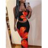 imageMakeMeChic Womens Summer 2 Piece Sets Floral Strapless Tube Crop Tops Flare Maxi Skirt SetBlack Orange