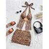 imageMakeMeChic Womens Summer 2 Piece Sets Mesh Open Back Halter Top Camisole Pencil Mini Skirt SetLeopard