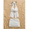 imageMakeMeChic Womens Summer 2 Piece Sets Mesh Open Back Halter Top Camisole Pencil Mini Skirt SetWhite