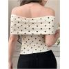 imageMakeMeChic Womens Summer Crop Tops Polka Dots Off The Shoulder Tee Shirt Short Sleeve Ruched ShirtsApricot