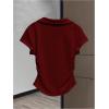 imageMakeMeChic Womens Summer Tops Bow Embroidery V Neck T Shirt Ruched Collared Short Sleeve TopBurgundy