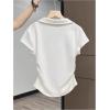 imageMakeMeChic Womens Summer Tops Bow Embroidery V Neck T Shirt Ruched Collared Short Sleeve TopWhite