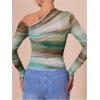 imageMakeMeChic Womens Tie Dye Asymmetrical Neck Long Sleeve Ruched Tee Shirt Crop TopsGreen