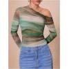 imageMakeMeChic Womens Tie Dye Asymmetrical Neck Long Sleeve Ruched Tee Shirt Crop TopsGreen
