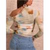imageMakeMeChic Womens Tie Dye Asymmetrical Neck Long Sleeve Ruched Tee Shirt Crop TopsMulticolor
