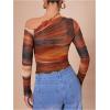 imageMakeMeChic Womens Tie Dye Asymmetrical Neck Long Sleeve Ruched Tee Shirt Crop TopsOrange