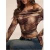 imageMakeMeChic Womens Tie Dye Off The Shoulder Tee Shirt Long Sleeve Ruched Crop Tops