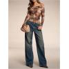 imageMakeMeChic Womens Tie Dye Off The Shoulder Tee Shirt Long Sleeve Ruched Crop Tops
