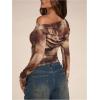 imageMakeMeChic Womens Tie Dye Off The Shoulder Tee Shirt Long Sleeve Ruched Crop Tops