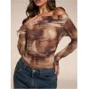 imageMakeMeChic Womens Tie Dye Off The Shoulder Tee Shirt Long Sleeve Ruched Crop Tops