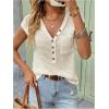 imageMakeMeChic Womens Waffle Knit Tops Summer Cap Sleeve V Neck Button Pocket Casual Tee ShirtApricot