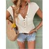 imageMakeMeChic Womens Waffle Knit Tops Summer Cap Sleeve V Neck Button Pocket Casual Tee ShirtApricot