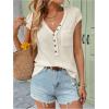 imageMakeMeChic Womens Waffle Knit Tops Summer Cap Sleeve V Neck Button Pocket Casual Tee ShirtApricot