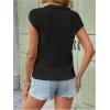 imageMakeMeChic Womens Waffle Knit Tops Summer Cap Sleeve V Neck Button Pocket Casual Tee ShirtBlack