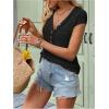 imageMakeMeChic Womens Waffle Knit Tops Summer Cap Sleeve V Neck Button Pocket Casual Tee ShirtBlack
