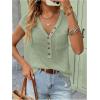 imageMakeMeChic Womens Waffle Knit Tops Summer Cap Sleeve V Neck Button Pocket Casual Tee ShirtGreen