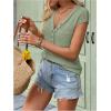 imageMakeMeChic Womens Waffle Knit Tops Summer Cap Sleeve V Neck Button Pocket Casual Tee ShirtGreen