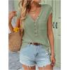 imageMakeMeChic Womens Waffle Knit Tops Summer Cap Sleeve V Neck Button Pocket Casual Tee ShirtGreen