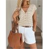 imageMakeMeChic Womens Waffle Knit Tops Summer Cap Sleeve V Neck Button Pocket Casual Tee ShirtMulticolor