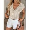 imageMakeMeChic Womens Waffle Knit Tops Summer Cap Sleeve V Neck Button Pocket Casual Tee ShirtMulticolor