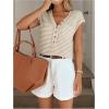 imageMakeMeChic Womens Waffle Knit Tops Summer Cap Sleeve V Neck Button Pocket Casual Tee ShirtMulticolor