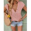 imageMakeMeChic Womens Waffle Knit Tops Summer Cap Sleeve V Neck Button Pocket Casual Tee ShirtPink