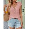 imageMakeMeChic Womens Waffle Knit Tops Summer Cap Sleeve V Neck Button Pocket Casual Tee ShirtPink