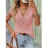 imageMakeMeChic Womens Waffle Knit Tops Summer Cap Sleeve V Neck Button Pocket Casual Tee ShirtPink