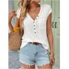 imageMakeMeChic Womens Waffle Knit Tops Summer Cap Sleeve V Neck Button Pocket Casual Tee ShirtWhite